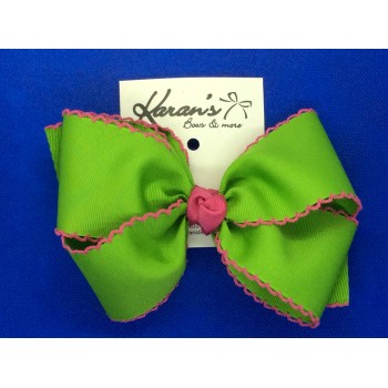 Green (Apple Green) / Shocking Pink Pico Stitch Bow - 7 Inch